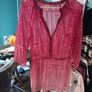 Mossimo Supply Co. Burgundy Sheer Blouse with White Speckles